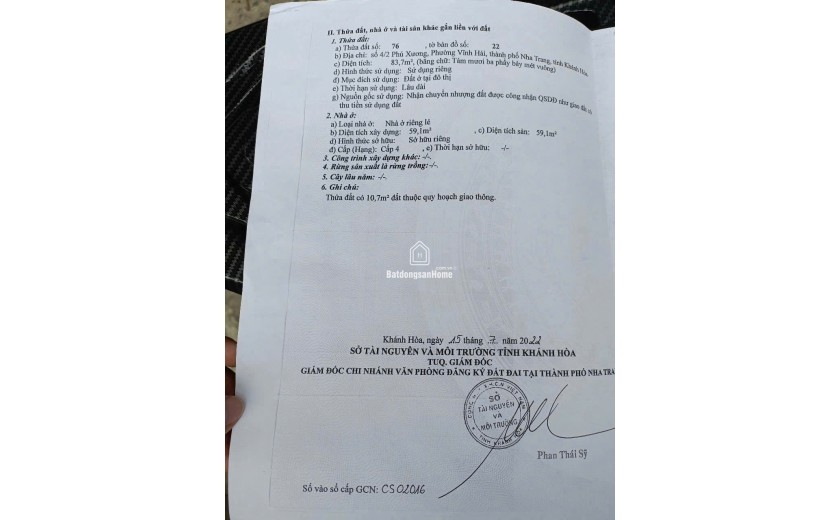 Bán đất hẻm Vĩnh Hải Bắc Nha Trang – gần chợ – gần biển – 83,7m²